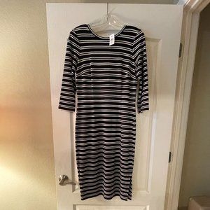 Ann Taylor Striped  Midi Dress with Sleeves Cotton Size Small NWT